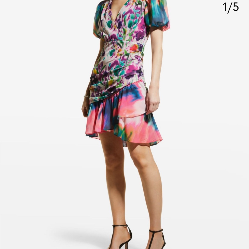 Ruched floral print flounce dress